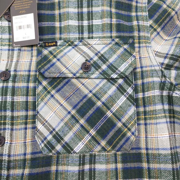 Lee Mens Flannel L Plaid Button-Up Shirt Double Chest Pockets Soft Handfeel - Picture 7 of 9